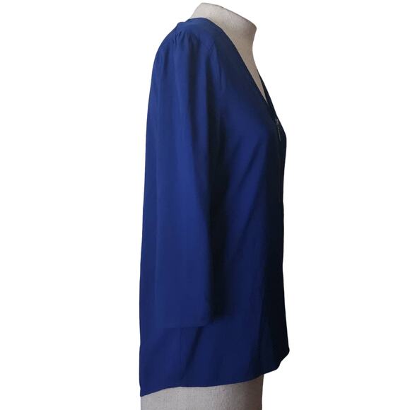 Blue Zipper V Neck Blouse Size XS - Picture 5 of 5